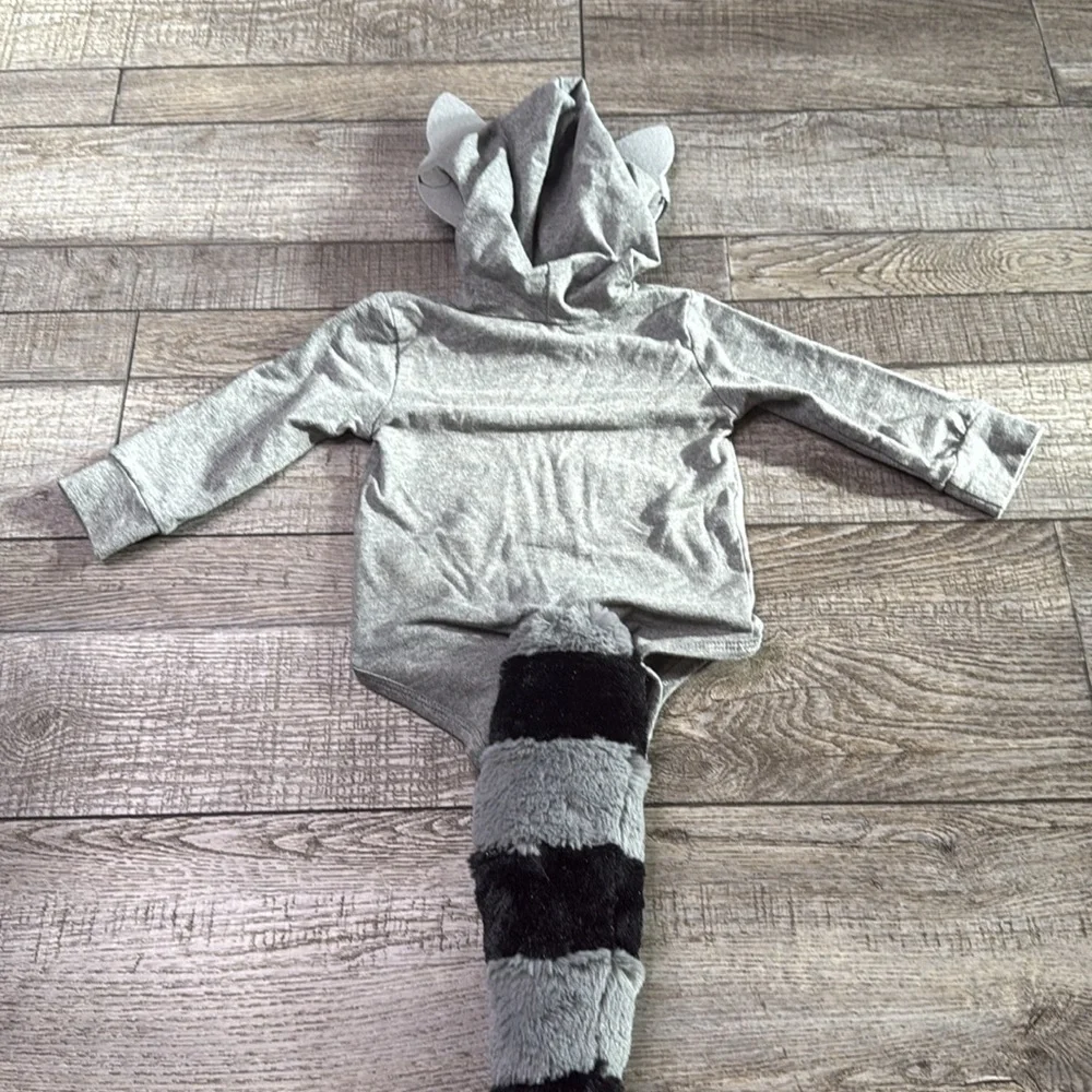 Kids Grey Raccoon Hooded One-Piece Bodysuit